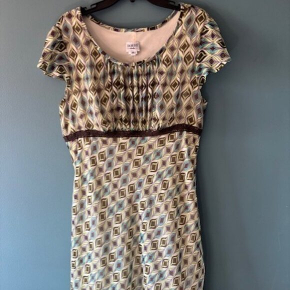 Miss Dorby Women's Animal Peacock Print Green Purple Short Sleeve Dress Lace 16 - Picture 1 of 7